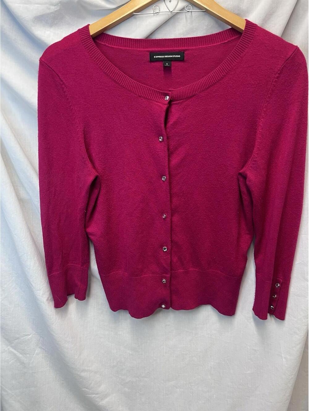 Express Design Studio Hot Pink Bling Button Cardigan Small EUC